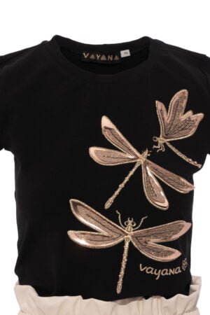 CZARNA koszulka ze złotymi ważkami 3D